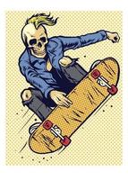 mano disegno stile cranio giocare andare con lo skateboard vettore