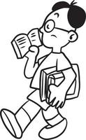 cartone animato Lavorando uomo Tenere un' libro scarabocchio kawaii anime colorazione pagina carino illustrazione disegno personaggio chibi manga comico vettore