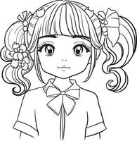 ragazza profilo avatar alunno cartone animato scarabocchio kawaii anime colorazione pagina carino illustrazione disegno personaggio chibi manga comico vettore