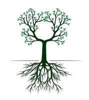 forma di verde albero con le foglie e radici. vettore schema illustrazione.