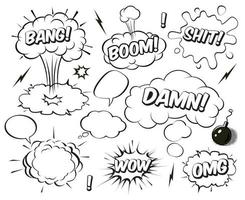 un' impostato di comico discorso palloncini e boom esplosione bolla. vettore illustrazione.