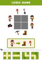 formazione scolastica gioco per bambini logica puzzle costruire il strada per ragazzo mossa per stivale e torcia stampabile pirata foglio di lavoro vettore