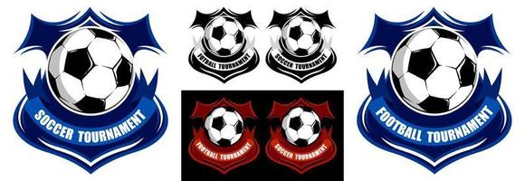 classico calcio sportivo emblemi. calcio palla su sfondo di stilizzato scudo. torneo simbolo. facile per modificare colore. vettore