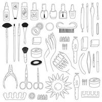 vettore manicure attrezzature impostare. mano disegnato diverso tipi di manicure e pedicure utensili impostare.