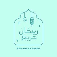 Ramadan kareem semplice schema calligrafia testo con mezzaluna Luna e lanterna lampada vettore illustrazione per islamico digiuno mese evento logo distintivo. Arabo traduzione Ramadan kareem