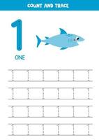 tracciare numeri. numero 1 uno. carino cartone animato squalo. vettore