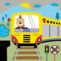 orso e treno divertente animale cartone animato vettore