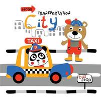 Taxi autista divertente animale fumetto, vettore illustrazione