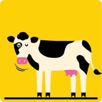 mucca e latte mucca cartone animato isolato su giallo sfondo vettore