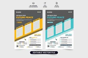 costruzione aviatore design con giallo e acqua colori. moderno casa Manutenzione servizio annuncio pubblicitario bandiera e manifesto vettore con foto segnaposto. tuttofare servizio promozionale aviatore design.