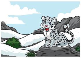 giovane neve leopardo nel il nevoso montagna vettore