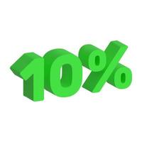 vendita 3d icona. verde Opaco 10 per cento via vettore cartello. 3d realistico design elemento.