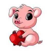 simpatico cartone animato di maiale bambino seduto vettore