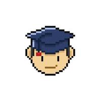 ragazzo testa indossare la laurea berretto nel pixel arte stile vettore