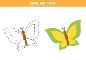 traccia e colora una farfalla carina. foglio di lavoro spaziale per bambini. vettore