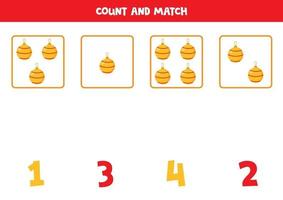 conteggio del gioco con le palle di Natale. foglio di lavoro di matematica. vettore