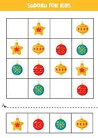 gioco di puzzle di sudoku per bambini in età prescolare. set di palle di Natale. vettore