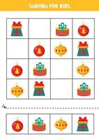 gioco di sudoku per bambini. set di palle di Natale e scatole presenti. vettore