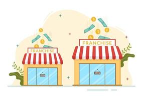 franchising pubblicità illustrazione con attività commerciale e finanza per promozione riuscito marca o marketing nel cartone animato mano disegnato atterraggio pagina modelli vettore