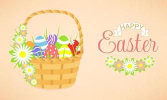 vettore illustrazione. contento Pasqua giorno bandiera design. cestino con Pasqua uova e fiori.