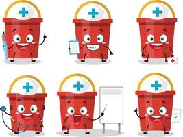 medico professione emoticon con sabbia secchio cartone animato personaggio vettore