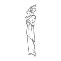 antica signora vestita. vecchia illustrazione vettoriale di moda. donna vittoriana in abito storico. disegno stilizzato vintage, stile retrò xilografia. abito retrò, disegno vettoriale su sfondo bianco