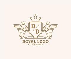 iniziale dd lettera Leone reale lusso stemma araldico logo modello nel vettore arte per ristorante, regalità, boutique, bar, Hotel, araldico, gioielleria, moda e altro vettore illustrazione.