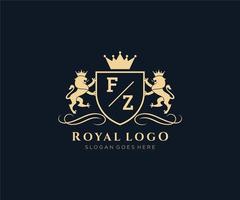 iniziale fz lettera Leone reale lusso stemma araldico logo modello nel vettore arte per ristorante, regalità, boutique, bar, Hotel, araldico, gioielleria, moda e altro vettore illustrazione.