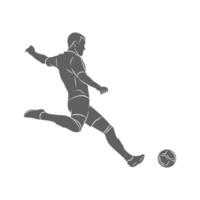 silhouette giocatore di calcio tiro veloce una palla su uno sfondo bianco. illustrazione vettoriale