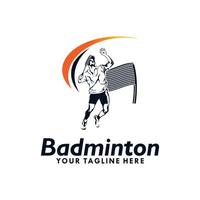 saltare distruggere badminton silhouette logo design vettore