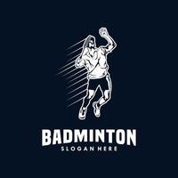 saltare distruggere badminton silhouette logo design vettore