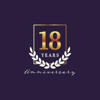 18 anni anniversario oro emblema logo design vettore