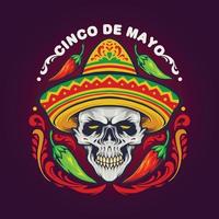 teschio messicano cinco de mayo con cappello vettore