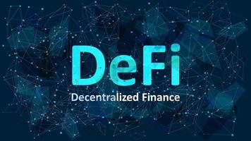 testo defi - decentralizzato finanza su buio blu astratto poligonale sfondo. un ecosistema di finanziario applicazioni e Servizi basato su pubblico blockchain. vettore eps 10.