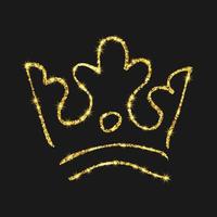 oro luccichio mano disegnato corona. semplice graffiti schizzo Regina o re corona. reale imperiale incoronazione e monarca simbolo isolato su buio sfondo vettore