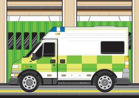 cartone animato Britannico ambulanza a il stazione vettore
