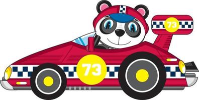 cartone animato panda orso da corsa autista nel gli sport auto vettore