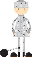 cartone animato prigioniero nel classico freccia stile prigione uniforme con palla e catena vettore