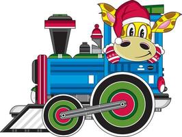 cartone animato Santa Claus Natale giraffa su treno vettore