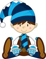 carino cartone animato Natale elfo nel lanoso cappello vettore