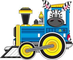 carino cartone animato zebra guida treno illustrazione vettore