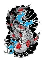 koi pesce con giapponese onda e fiori tatuaggio giapponese illustrazione stile isolato vettore. modificabile strato e colore. vettore