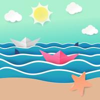 Illustrazione vettoriale di spiaggia Papercraft