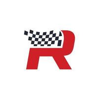 r lettera logo design e da corsa bandiera per da corsa, settore automobilistico e riparazione vettore