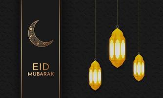 eid mubarak islamico saluto carta design. astratto nero eid mubarak sfondo con sospeso ornamenti. vettore illustrazione