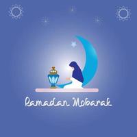 donne pregare vettore illustrazione, Ramadan mubarak modello.