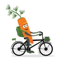 consegna servizio composizione con carino carota Corriere motociclista cartone animato carattere. carota Corriere su bicicletta o scooter. piatto vettore illustrazione