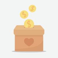 caduta monete i soldi nel scatola beneficenza e donazione concetto vettore illustrazione