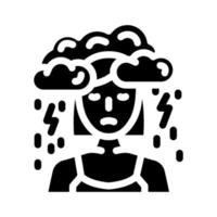 infelice persona fatica mal di testa glifo icona vettore illustrazione