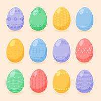 set di uova di Pasqua decorate con ornamenti e motivi in stile scandinavo. raccolta di cartone animato stile piatto uova dipinte. illustrazione vettoriale isolato